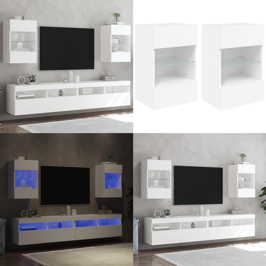 VidaXL Tv-wandmeubels met LED-verlichting 2 st 40x30x60 5 cm wit Tv-wandmeubel Tv-wandmeubelen Wandkast Tv-meubel