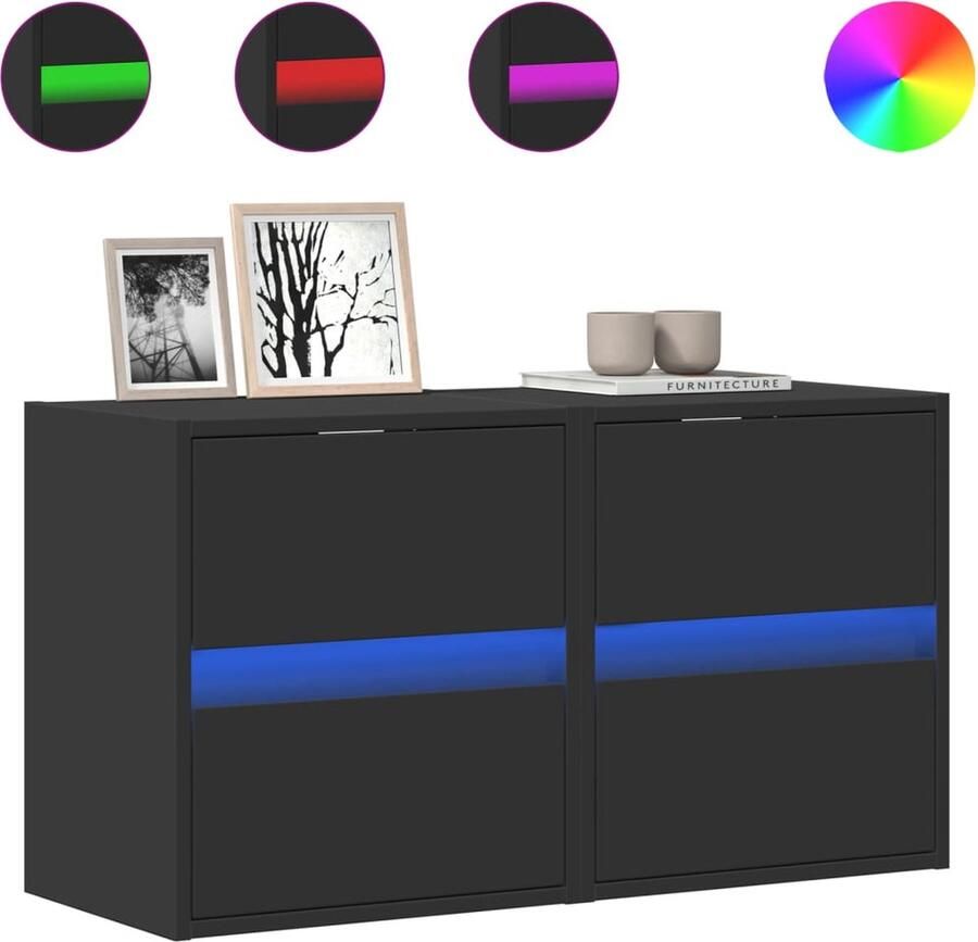 VidaXL Tv-wandmeubels met LED-verlichting 2 st 41x31x45 cm zwart