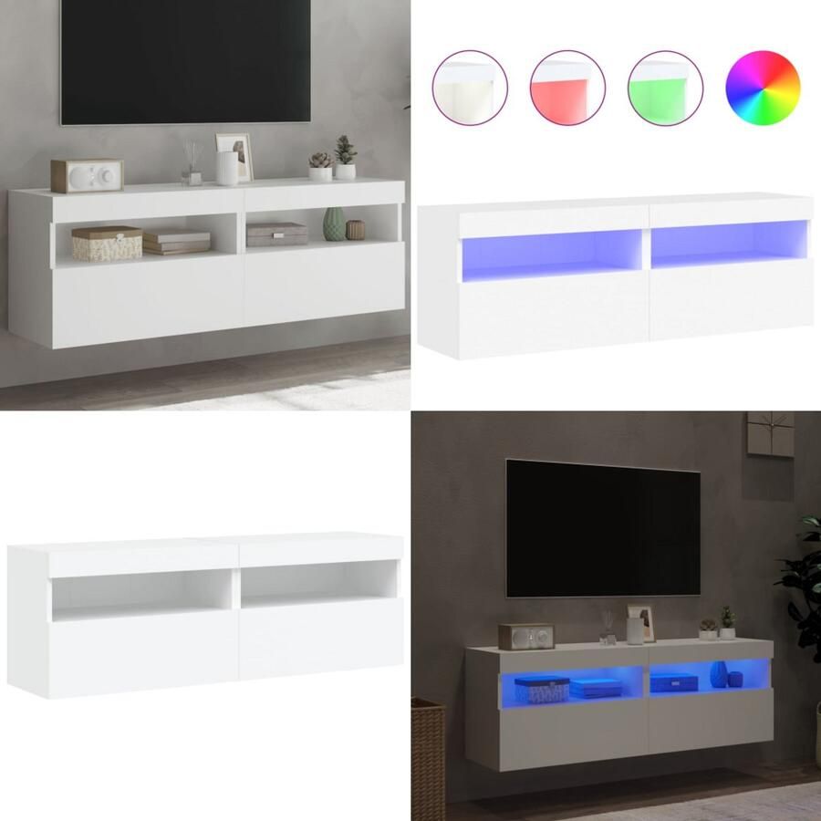 VidaXL Tv-wandmeubels met LED-verlichting 2 st 60x30x40 cm wit Tv-wandmeubel Tv-wandmeubelen Zwevend Tv-meubel Tv-wandmeubel