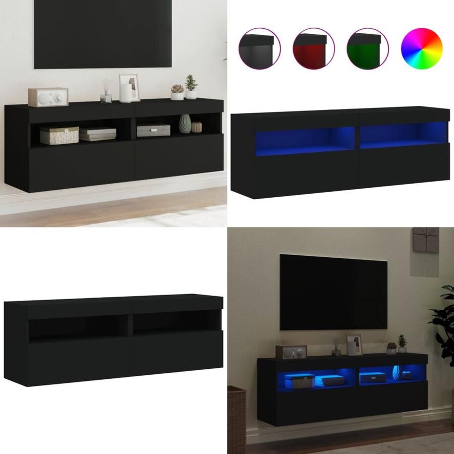 VidaXL Tv-wandmeubels met LED-verlichting 2 st 60x30x40 cm zwart Tv-wandmeubel Tv-wandmeubelen Zwevend Tv-meubel Tv-wandmeubel