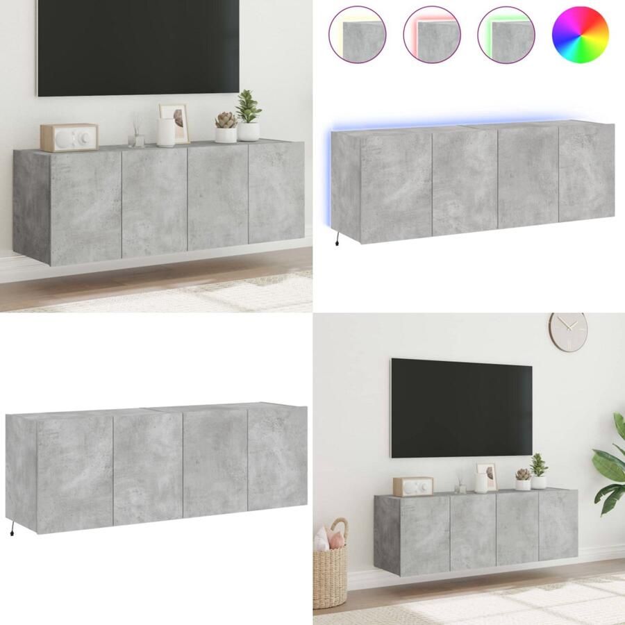 VidaXL Tv-wandmeubels met LED-verlichting 2 st 60x35x41 cm betongrijs Tv-wandmeubel Tv-wandmeubelen Zwevend Tv-meubel Tv-wandmeubel