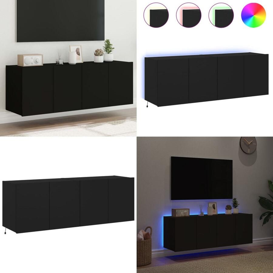 VidaXL Tv-wandmeubels met LED-verlichting 2 st 60x35x41 cm zwart Tv-wandmeubel Tv-wandmeubelen Zwevend Tv-meubel Tv-wandmeubel