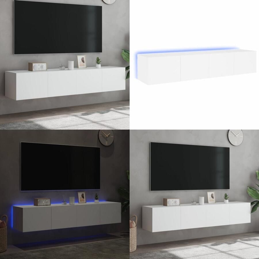 VidaXL Tv-wandmeubels met LED-verlichting 2 st 80x35x31 cm wit Tv-wandmeubel Tv-wandmeubels Zwevend Tv-meubel Tv-wandmeubel