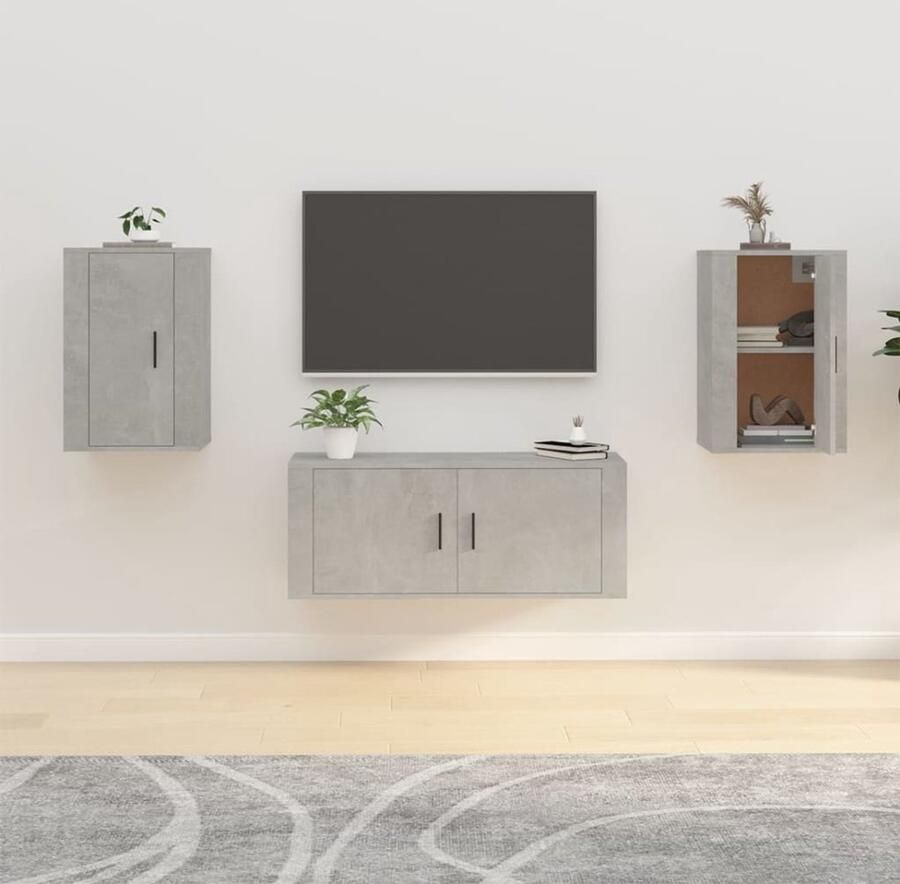 VidaXL Tv-kast Tv-kasten Televisiekast Bijzetkast Tv-wandmeubels 2 st 40x34 5x60 cm betongrijs - Foto 2