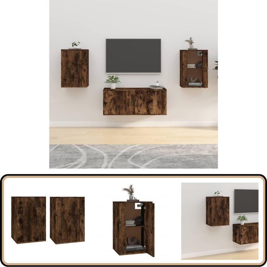 VidaXL Tv-wandmeubels Set van 2 Gerookt eiken TV Wandmeubel Tv Meubel Houten Tv Stand Bruine Tv Kast Salon Meubilair