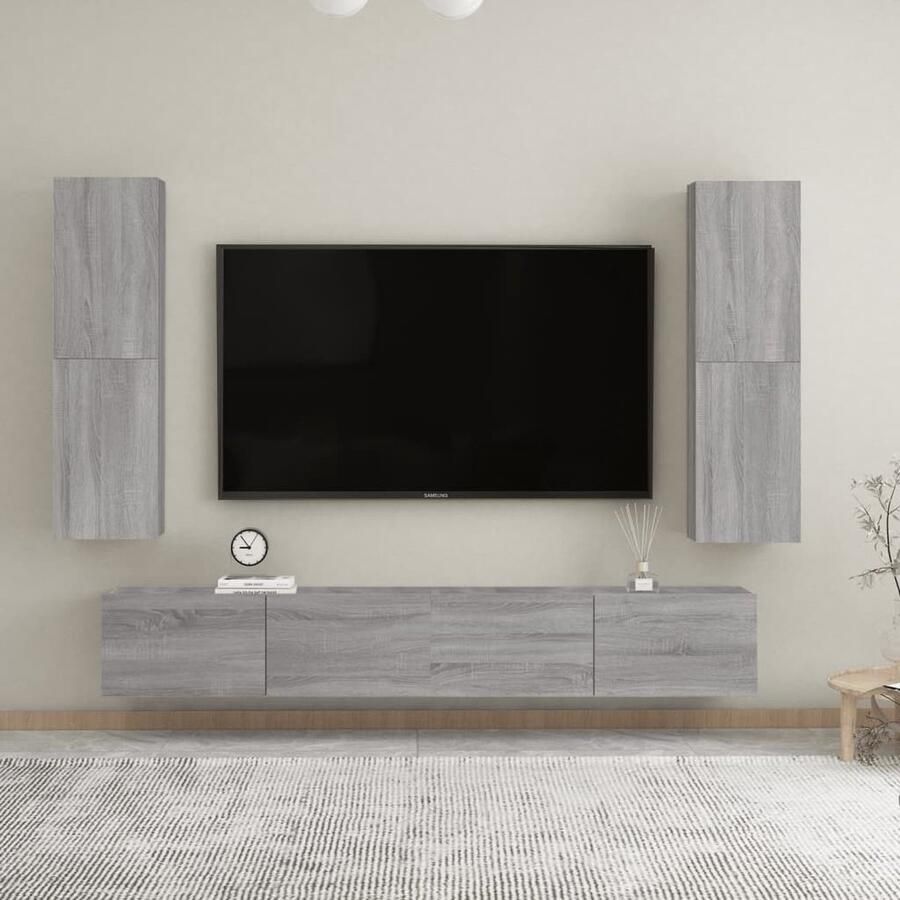 VidaXL Tv-wandmeubels Set van 2 Grijs Sonoma Eiken Tv Kast Wandmontage Houten Tv Stand Grijze Tv Kast Salontafel Media Kast Opbergruimte - Foto 2
