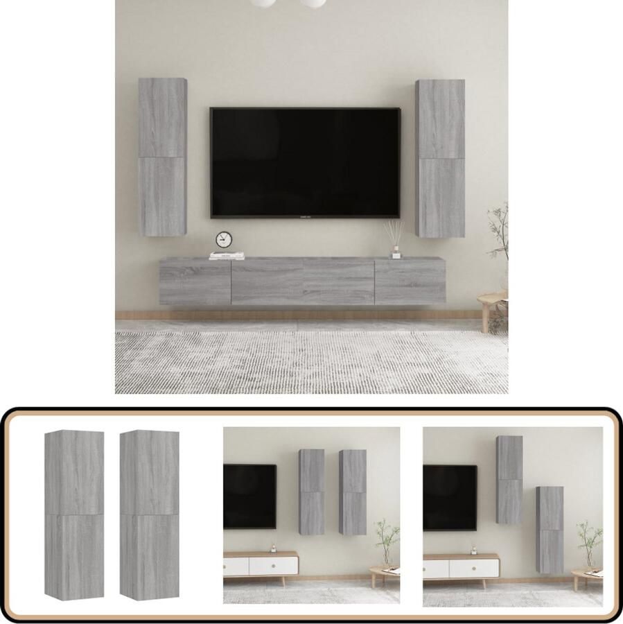 VidaXL Tv-wandmeubels Set van 2 Grijs Sonoma Eiken Tv Kast Wandmontage Houten Tv Stand Grijze Tv Kast Salontafel Media Kast Opbergruimte