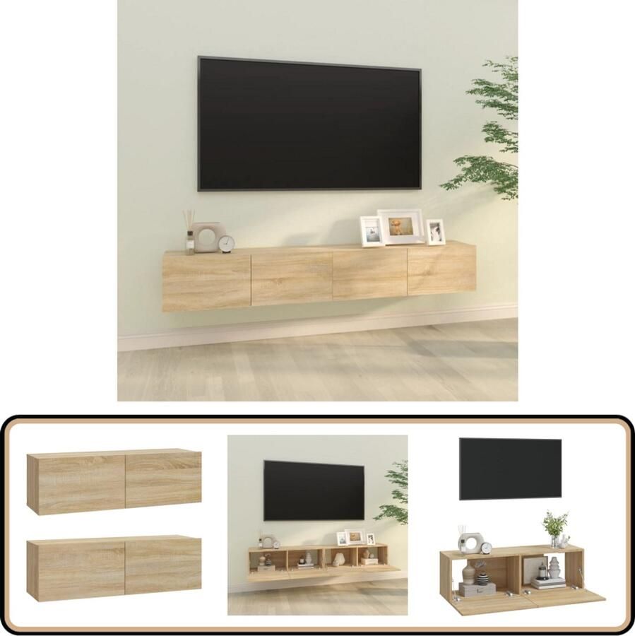 VidaXL Tv-wandmeubels Set van 2 Hout Sonoma Eik Wandtv Meubel Tv Kast Houten Tv Stand Salon Meubilair Bergruimte