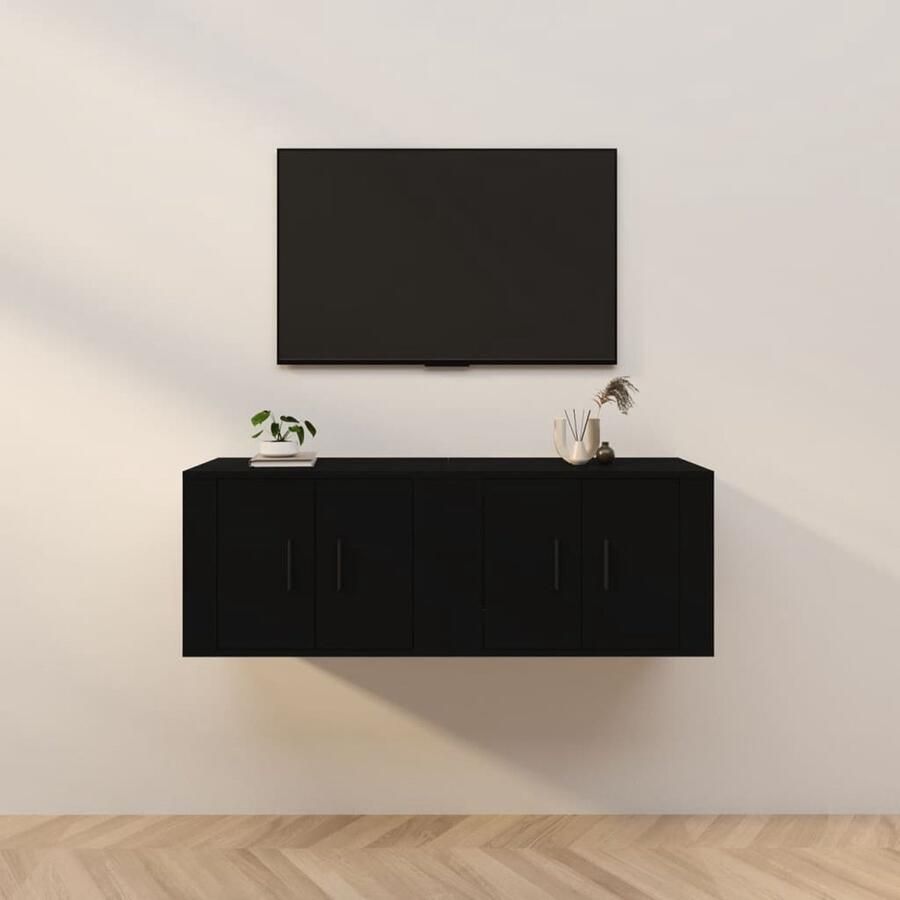 VidaXL Tv-wandmeubels set van 2 zwart 57x34 5x40 cm Tv-meubel Wandmontage Houten Tv-stand Tv Kast Zwart Tv-meubel Opbergruimte Livingroom Furniture