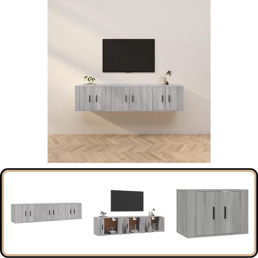 VidaXL Tv-wandmeubels Set van 3 Grijs Sonoma Eik TV Meubel Wandmontage Grijze Meubels Houten Meubels Salontafel