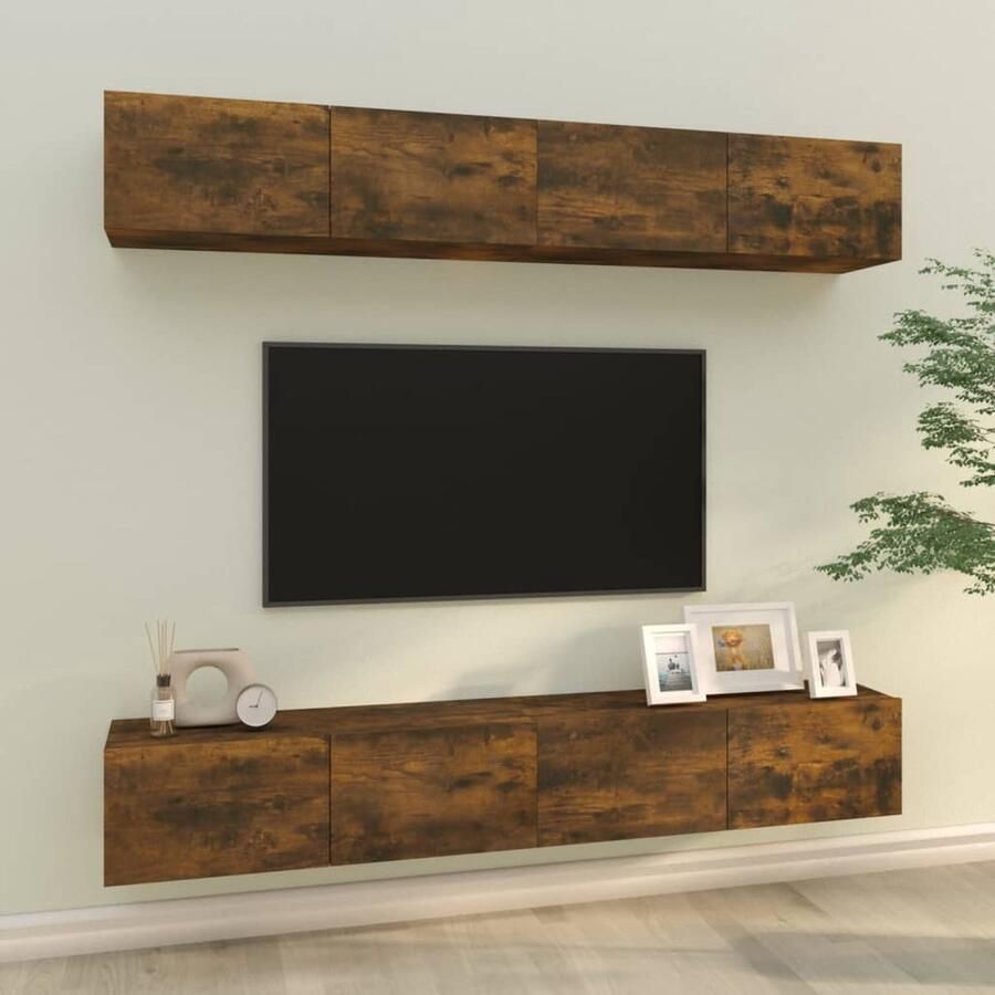 VidaXL Tv-wandmeubels set van 4 gerookt eikenhout Tv Meubel Wandmontage Houten Tv Kast Gerookt Eiken Opbergkast Salontafel - Foto 2