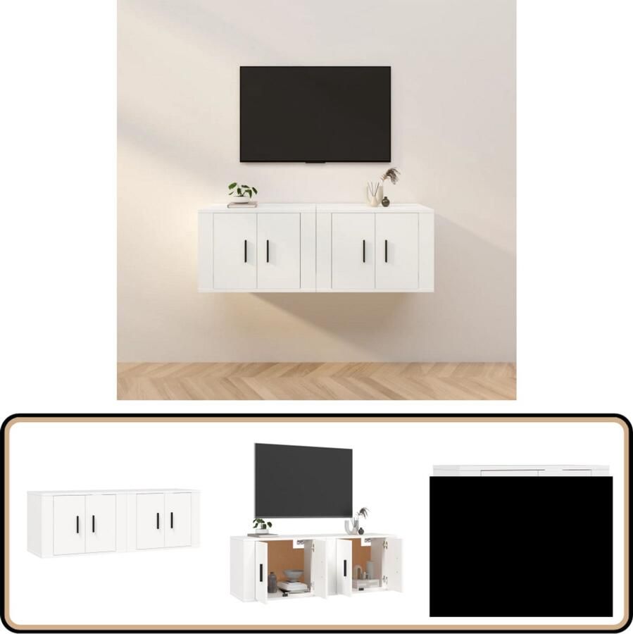 VidaXL Tv-wandmeubels Wit 57x34 5x40 cm 2 stuks TV Meubel Wandmontage Houten Meubels Klassieke Stijl Witte Meubels - Foto 2