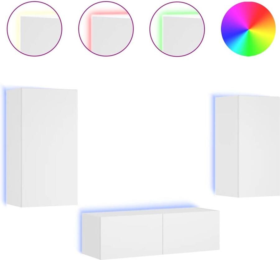The Living Store 3-delige tv-wandmeubelset met LED-verlichting wit Tv-wandmeubel Tv-wandmeubels Zwevend Tv-meubel Tv-wandmeubel - Foto 2