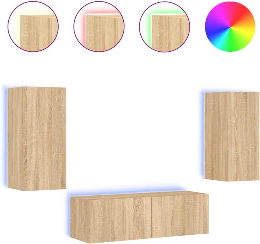 The Living Store 3-delige Tv-wandmeubelset met LED-verlichting sonoma eikenkleur Tv-wandmeubel Tv-wandmeubels Zwevend Tv-meubel Tv-wandmeubel - Foto 2