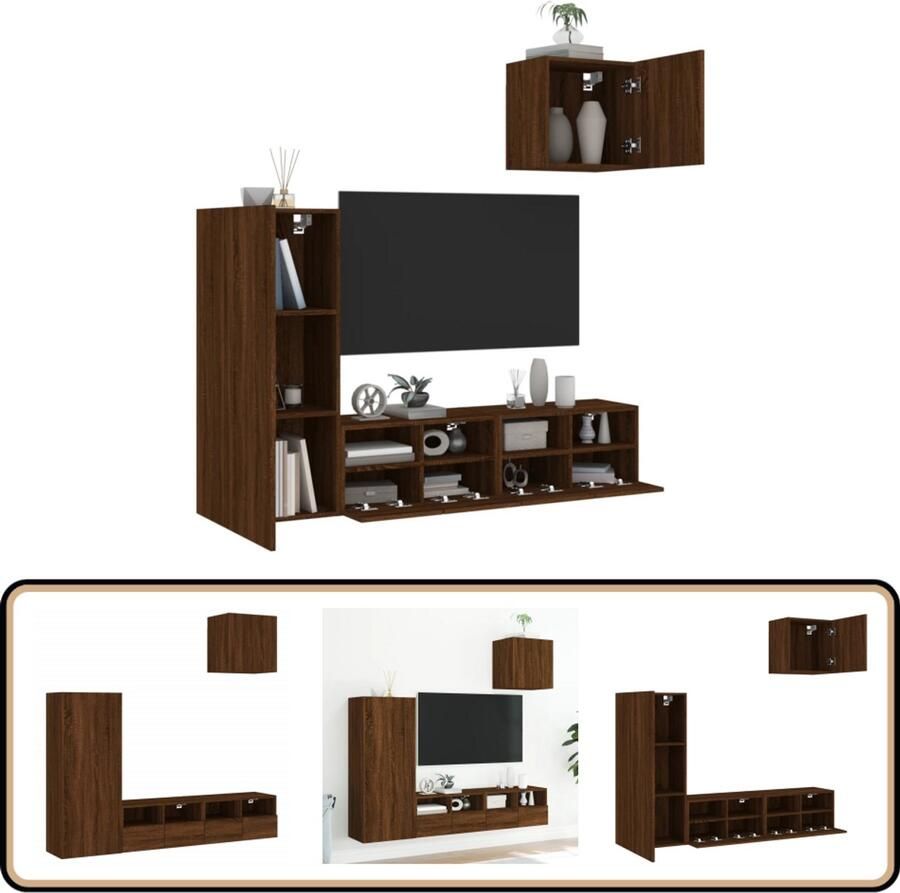 VidaXL Tv-wandmeubelset 4-delig Bruin eikenhout Tv-kast Tv-meubel Wandmeubel Opbergkast Houten Kast