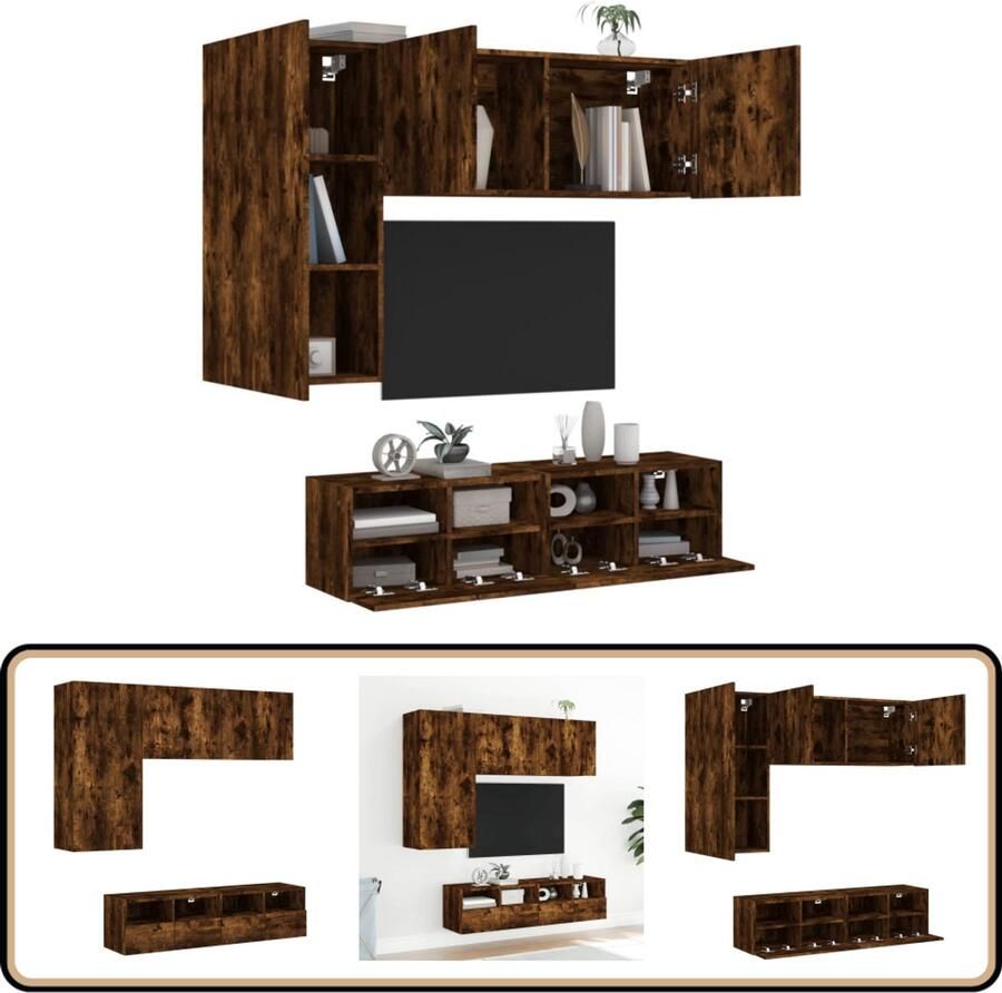 VidaXL Tv-wandmeubelset 4-delig Gerookt eiken Tv-wandmeubel Tv-wandmeubelen Tv-meubel Zwevend Tv Meubel