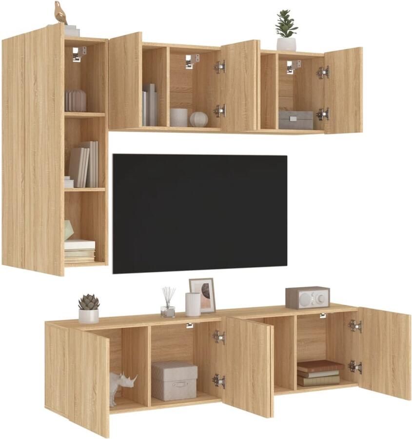 VidaXL Wandmeubel Tv-kast 5-delige Tv-wandmeubelset bewerkt hout sonoma eikenkleurig Salontafel Houten Kast Sonome Eiken