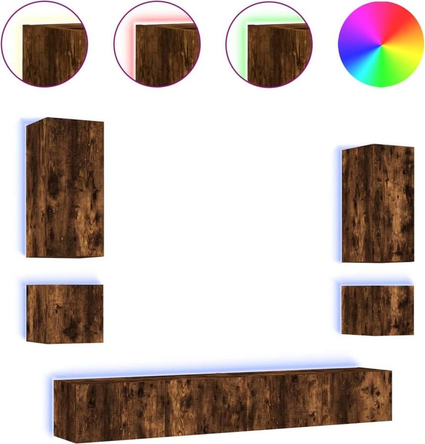 VidaXL Tv-wandmeubelset 6-delig Gerookt Eiken Tv-wandmeubel Tv-wandmeubels Zwevend Tv-meubel Tv-wandmeubel