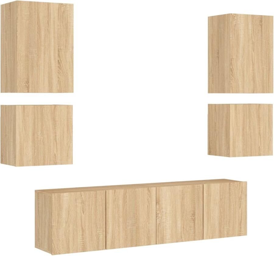 VidaXL Tv-wandmeubelset 6-delig Sonoma eiken Tv-wandmeubel Tv-wandmeubelen Tv-meubel Zwevend Tv Meubel - Foto 2