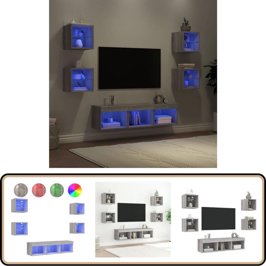 VidaXL Tv-wandmeubelset 7-delig Grijs Sonoma Tv-wandmeubel Tv-wandmeubels Tv-meubel Televisiemeubel