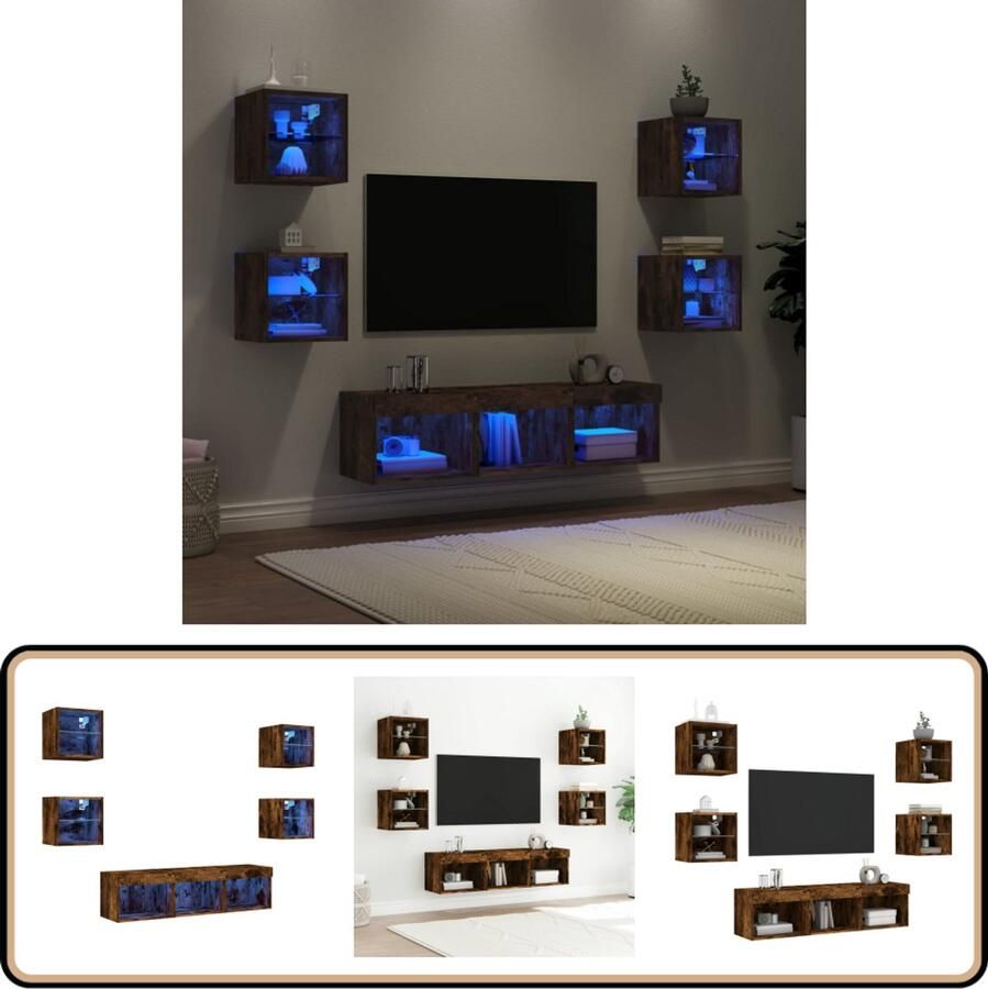 VidaXL TV-wandmeubelset 7-delig met LED eiken TV Kast Wandkast Tv Meubilair Houten Tv Stand Bruine Tv Kast