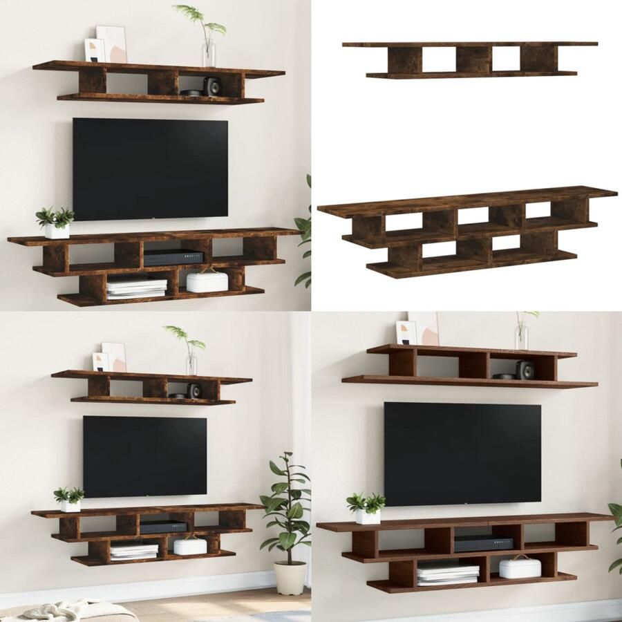 VidaXL Tv-wandmeubelset bewerkt hout bruin eikenkleurig Tv-wandmeubel Tv-wandmeubelen Tv-meubel Tv Kast