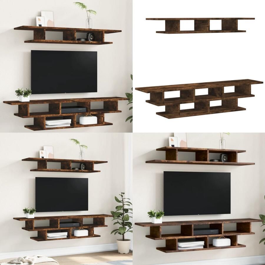 VidaXL Tv-wandmeubelset bewerkt hout gerookt eikenkleurig Tv-wandmeubel Tv-wandmeubelen Tv-meubel Tv Kast