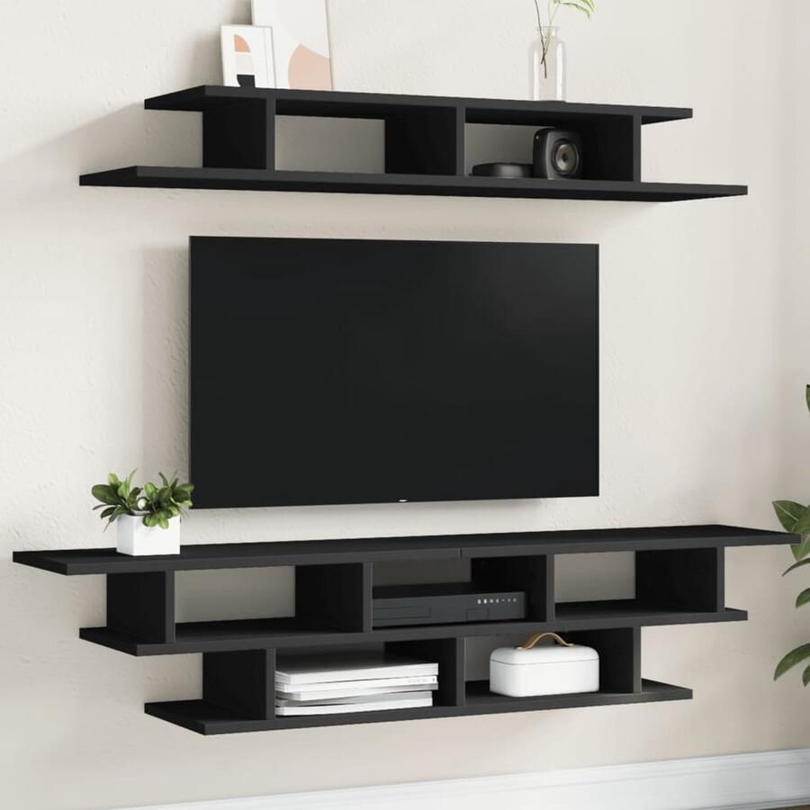 VidaXL -Tv-wandmeubelset-bewerkt-hout-zwart