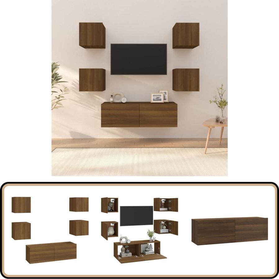 VidaXL Tv-wandmeubelset Bruin eiken 5-delig Televisiescherm Wandmeubel Tv Meubel Set Houten Tv Meubilair Bruine Eiken Kleur Tv Kast Bergruimte
