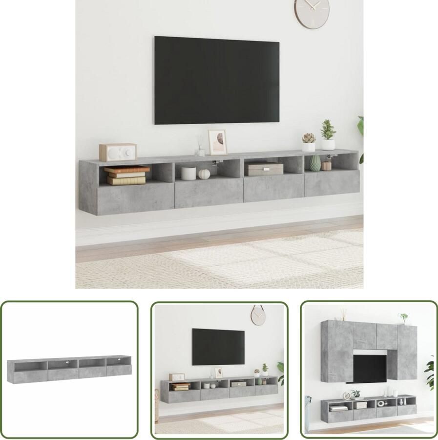 The Living Store Tv-wandmeubels 2 st 100x30x30 cm bewerkt hout betongrijs Tv Meubel Tv Wandplank Tv Kast Zwevend Tv Meubel Beton Grijs