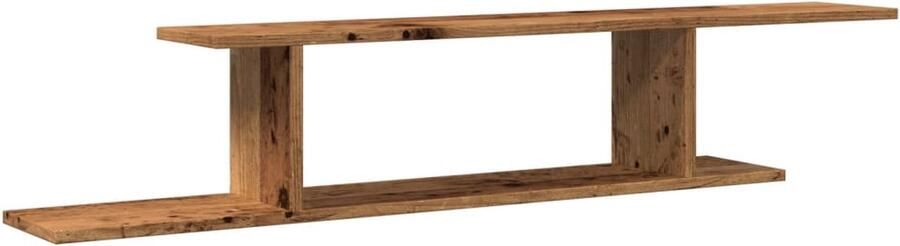The Living Store Tv-wandschap 125x18x23 cm bewerkt hout oud houtkleurig Tv-meubel Wandmontage Houten Tv-standaard Salontafel Opslagoplossing