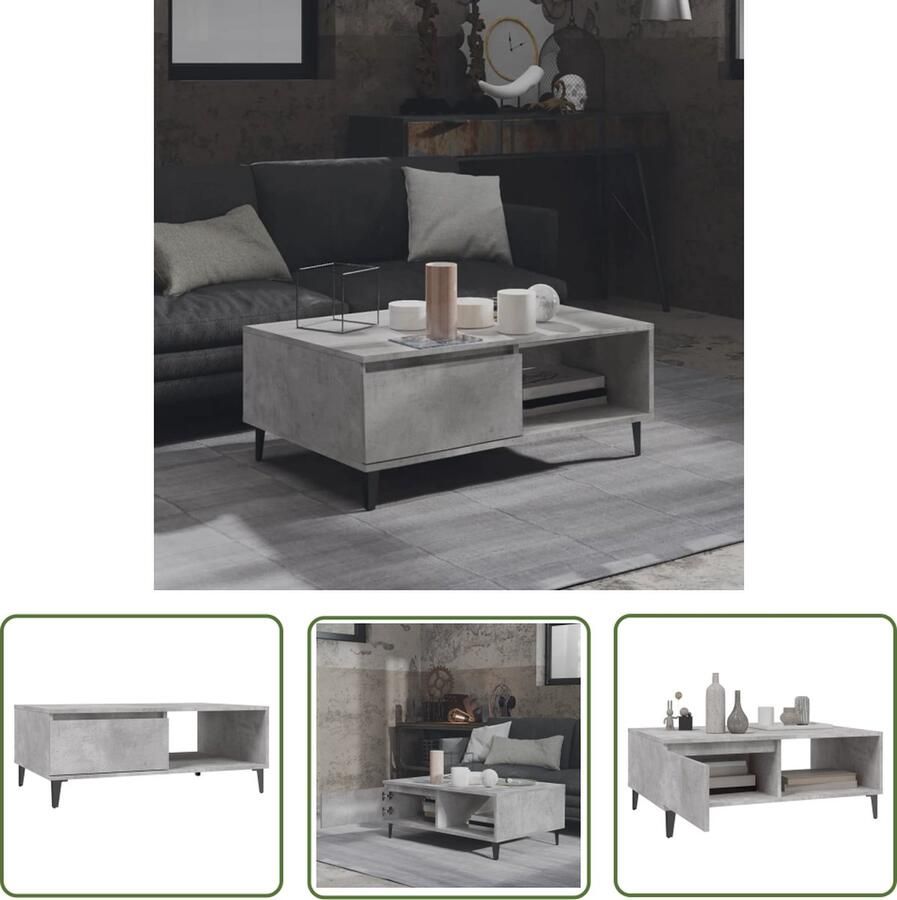 The Living Store Middentafel Betongrijs 90 x 60 x 35 cm Spaanplaat en Metaal Salontafel Tweedekamertafel Houten Tafel Grijze Tafel Industrieel Meubilair - Foto 2