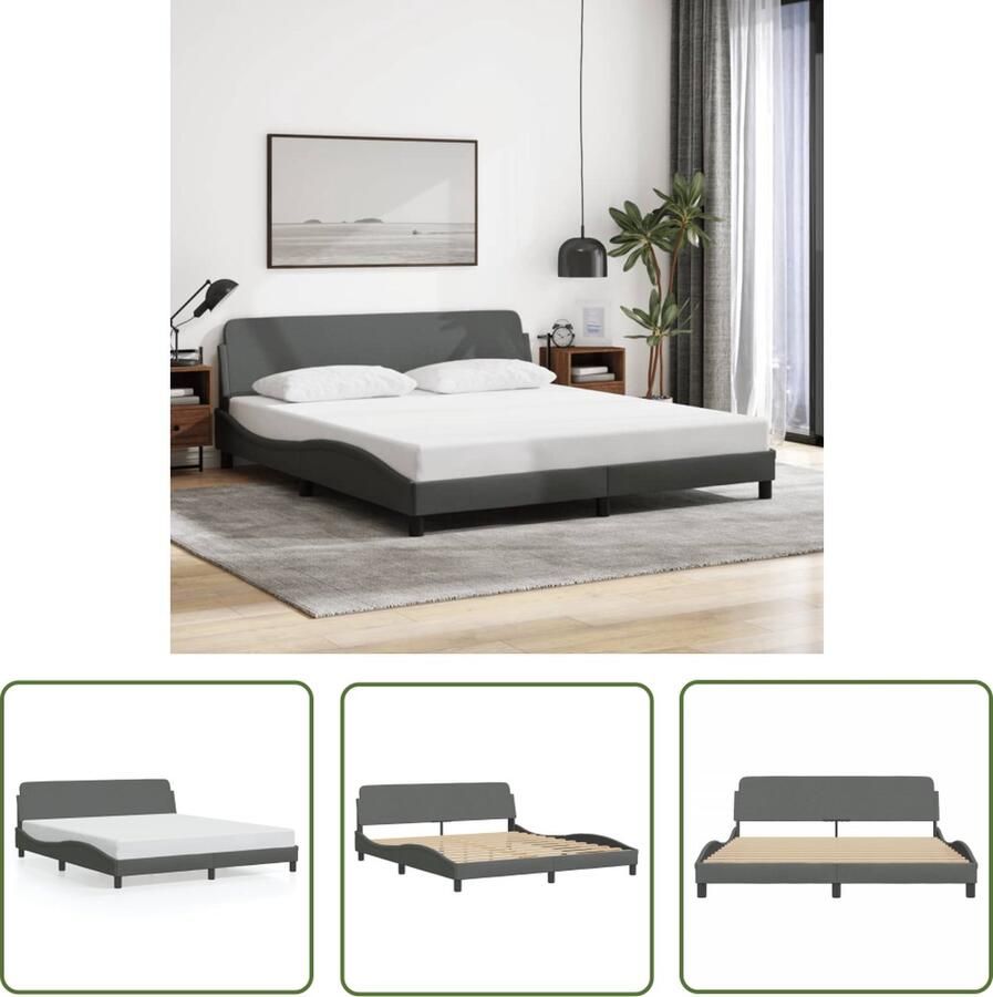 The Living Store Bedframe Multiplex Lattenbodem 180 x 200 cm Comfortabele ondersteuning Bedframe Tweepersoons Bed Boxspring Bed Houten Bed Grijs Bed