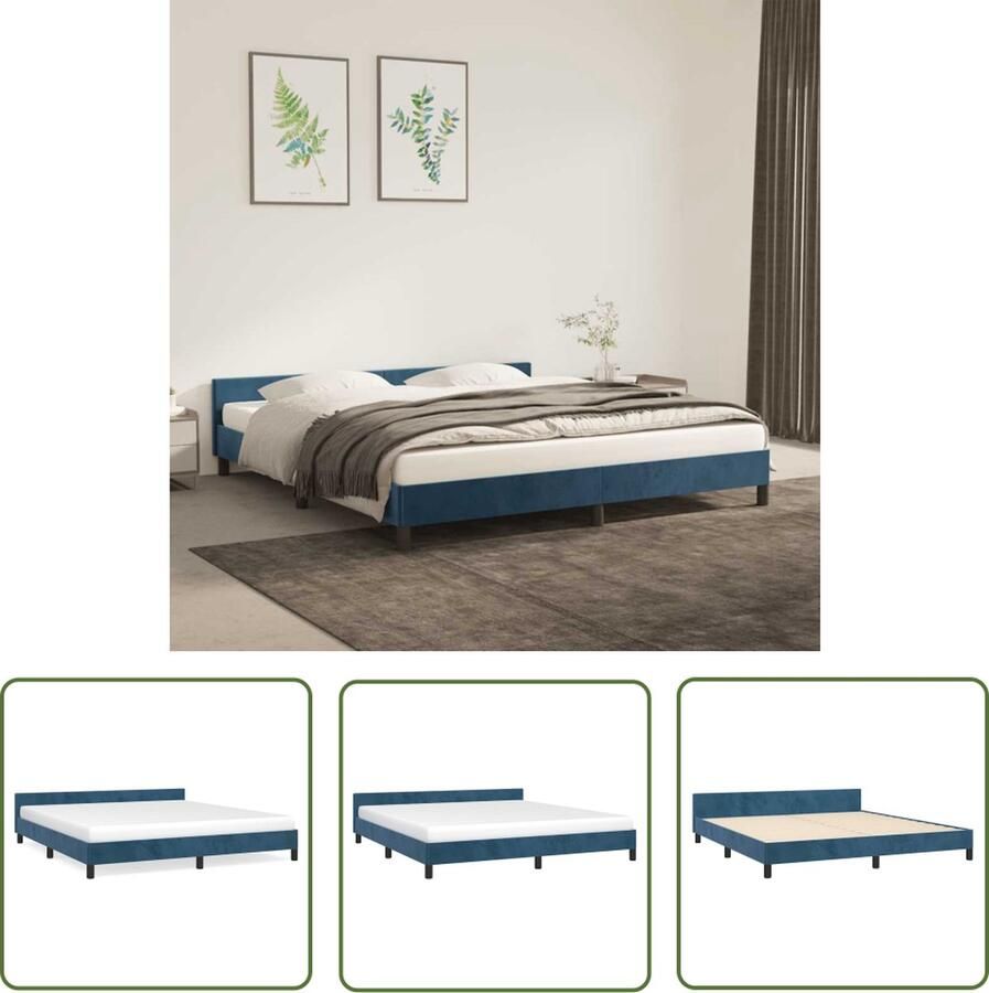 The Living Store Bedframe Fluweel Ondersteunende poten Multiplex lattenbodem Donkerblauw 203x183x50cm Geschikt voor 180x200cm matras Bedframe Tweepersoons Bed Donkere Kleuren Velvet Bed Boxspring Bed