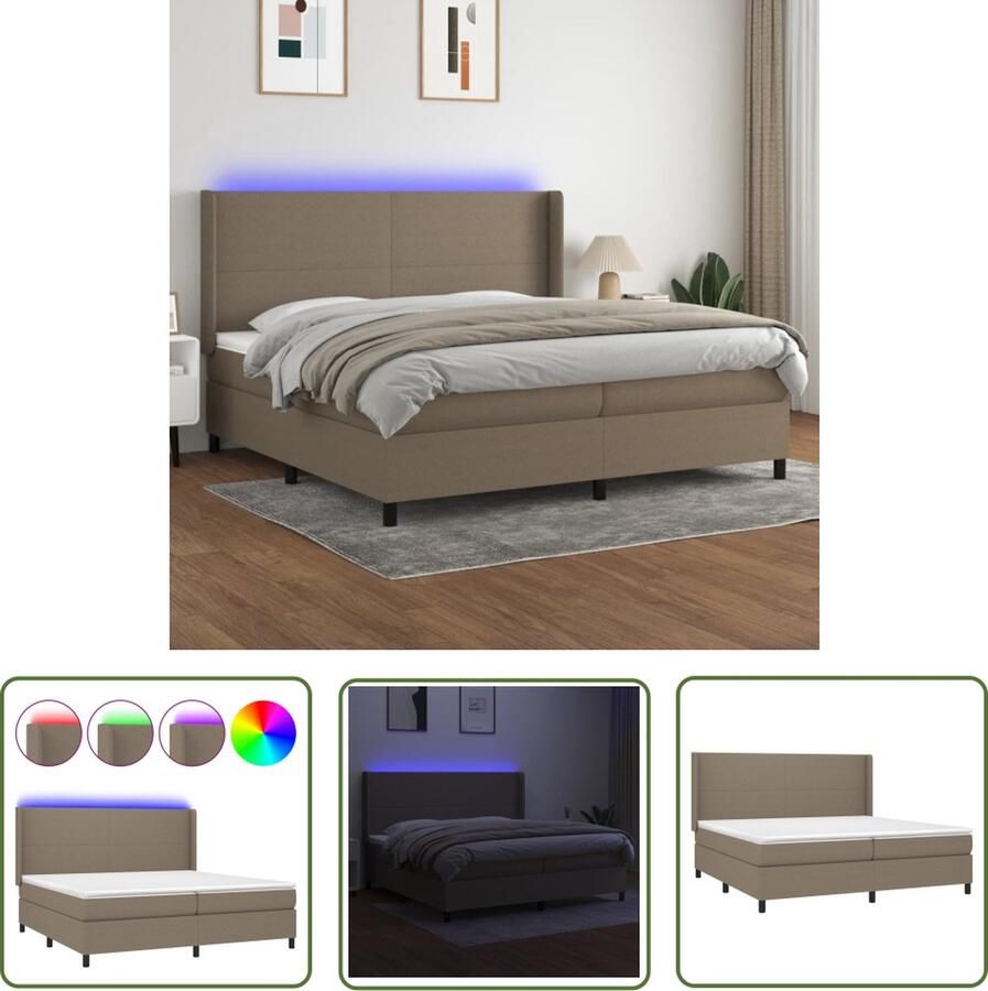 The Living Store Boxspring Bed 203 x 203 cm Taupe Incl Matras en LED Boxspring Bed Tweepersoons Bed Boxspring Frame Led Lamp Slaapcomfort