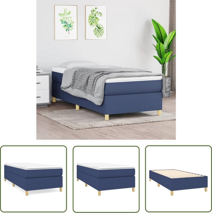 The Living Store Boxspringframe Blauw 203x100x35 cm Duurzaam materiaal Boxspring Frame Tweepersoons Bed Frame Blauwe Bed Stoffen Bed