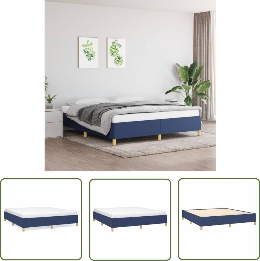 The Living Store Boxspringframe stof blauw 160x200 cm Boxspringframe Boxspringframes Bed Ledikant Slaapmeubel Bedframe Bedbodem Tweepersoonsbed Boxspring Bedden Ledikanten