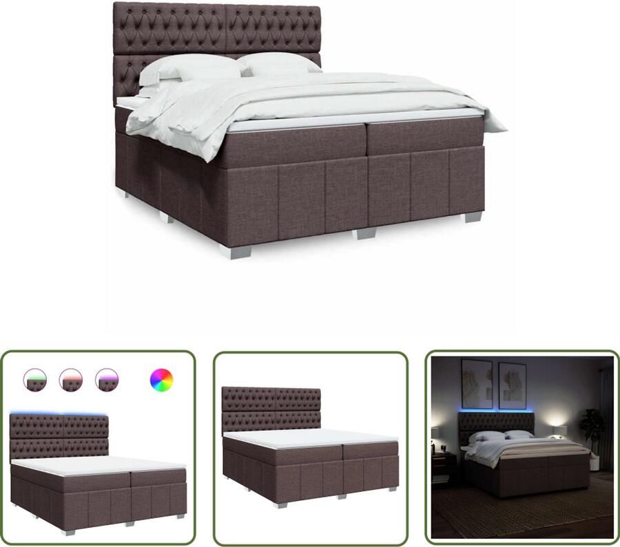VidaXL Boxspring met matras Donkerbruin 200x200 cm Boxspring Tweepersoons Bed Boxspring Bed Led Verlichting Elektrisch Bed