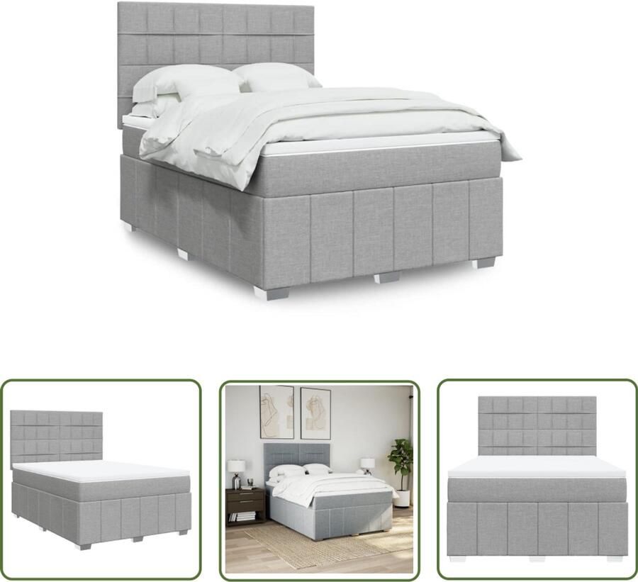The Living Store Boxspring met matras stof lichtgrijs 140x200 cm Boxspring Tweepersoons Bed Slaapcomfort Matras Hoofdbord