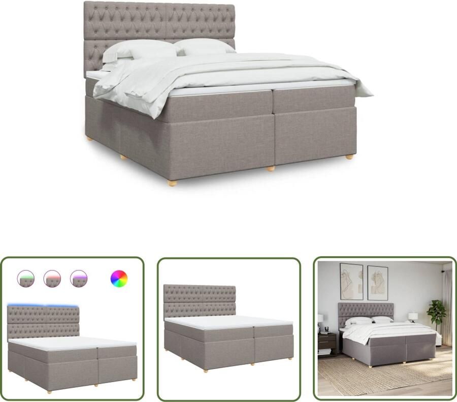 The Living Store Boxspring met matras stof taupe 200x200 cm Boxspring Tweepersoons Bed Slaapcomfort Led Verlichting Taupe