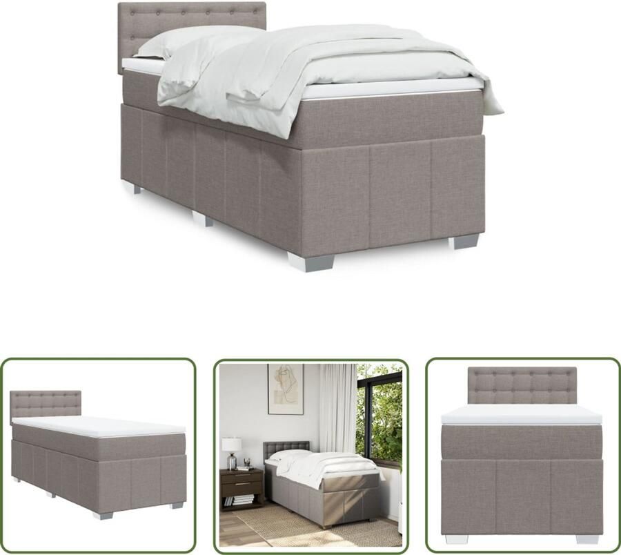 The Living Store Boxspring met matras stof taupe 90x190 cm Boxspring Tweepersoons Bed Boxspring Bed Frame Pocketed Veermatras