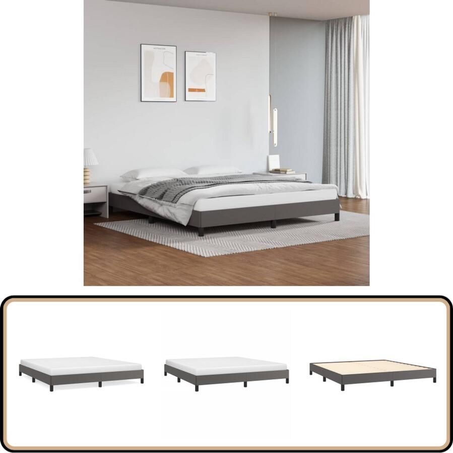 The Living Store Bedframe Grijs Kunstleer 203x163x25 cm Stevige poten en multiplex lattenbodem Geschikt voor matras 160x200 cm Bedframe Boxspring Tweepersoonsbed Hoofdbord Slaapkamerinrichting - Foto 2