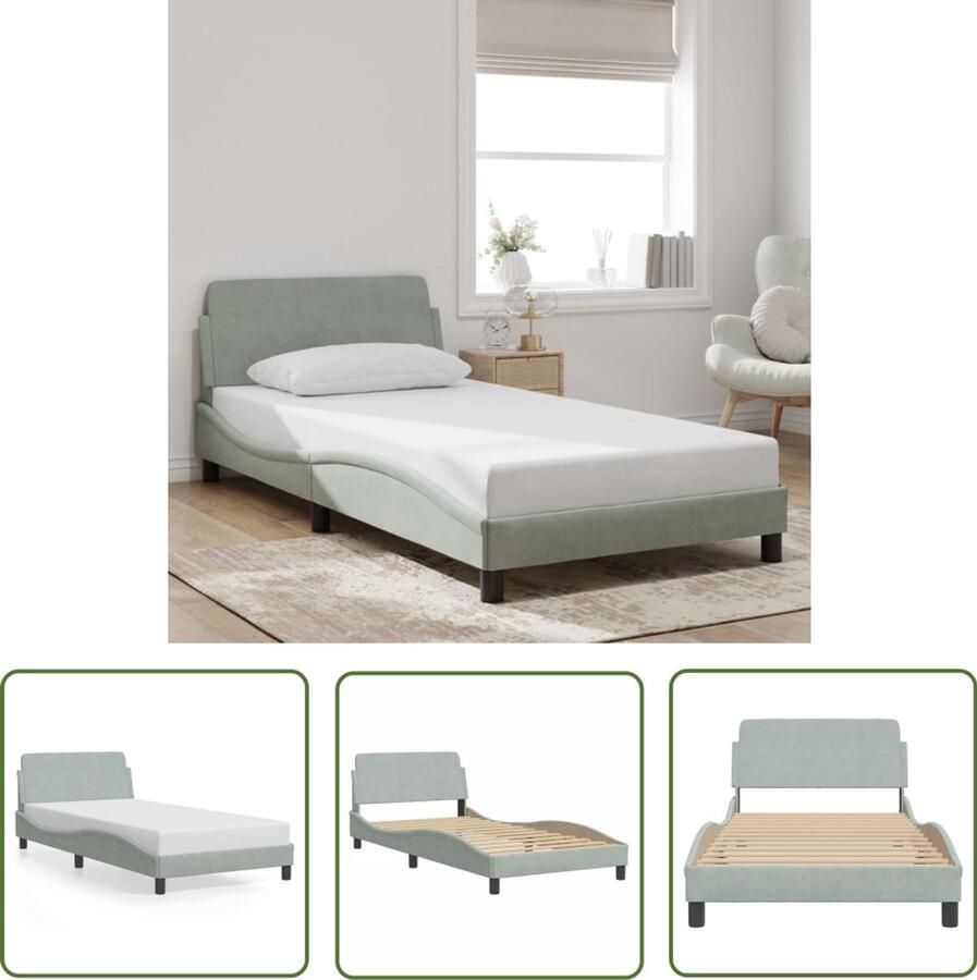 VidaXL Bedframe Dover 100x200 cm fluweel lichtgrijs Bed Frame Tweepersoons Bed Fluweel Bed Grijs Bed Modern Bed