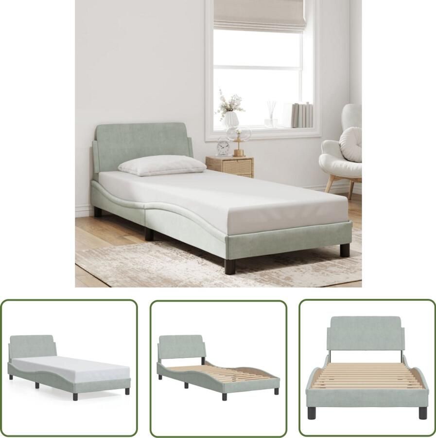 VidaXL Bedframe Dover 80x200 cm fluweel lichtgrijs Bed Frame Tweepersoons Bed Boxspring Fluweel Bed Grijs Bed