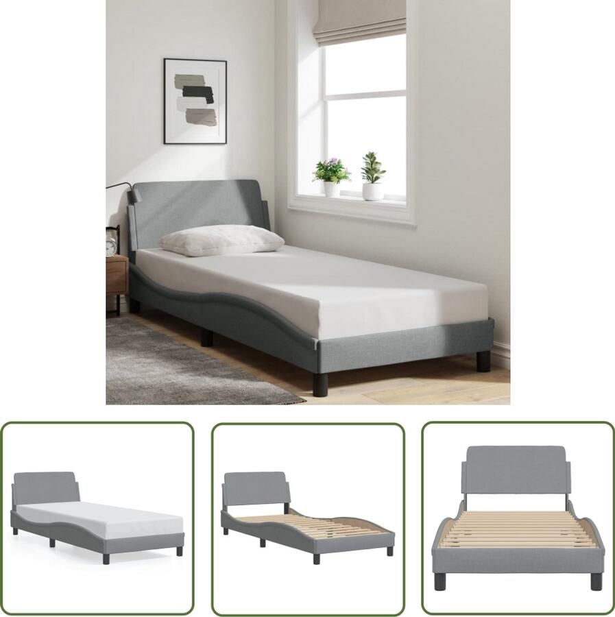 VidaXL Tweepersoons Bed Frame Bedframe Dover 90x190 cm stof lichtgrijs Boxspring Grijs Bed Modern Bed
