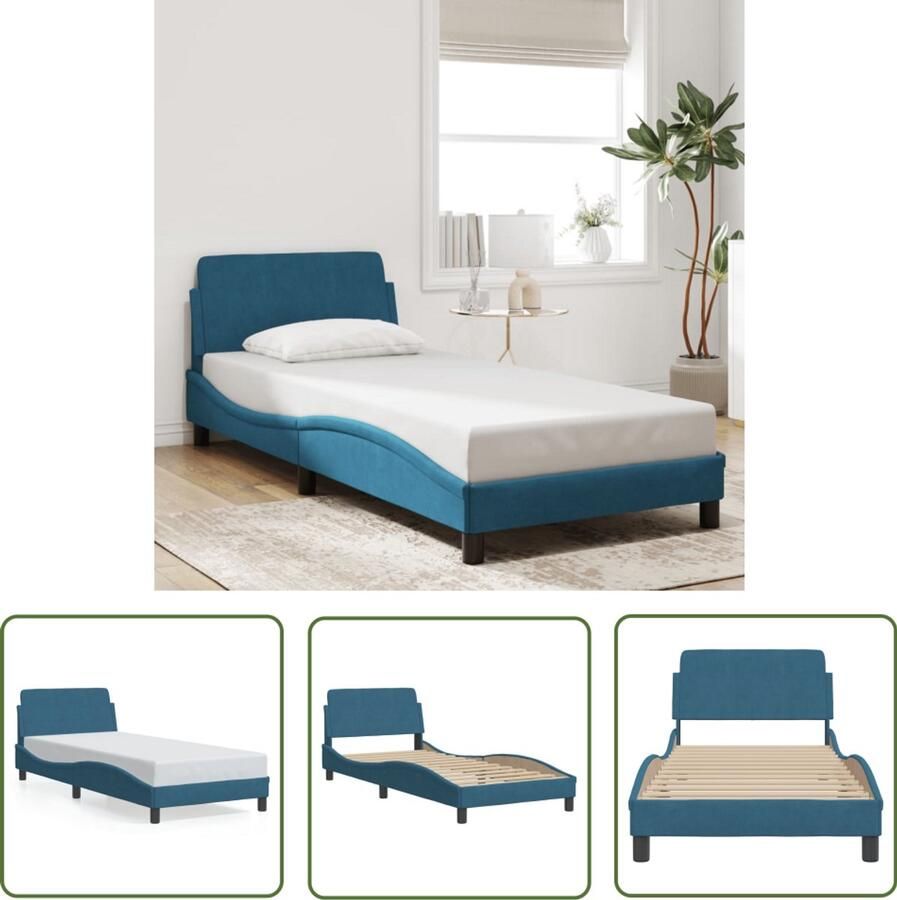 VidaXL Bedframe met hoofdeinde Dover fluweel blauw 80x200 cm Bed Frame Tweepersoons Bed Boxspring Design Bed Luxe Bed