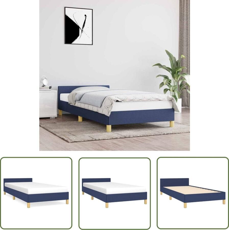 The Living Store Bedframe met hoofdeinde stof blauw 90x190 cm Bedframe Met Hoofdeinde Bedframes Met Hoofdeindes Bed Slaapmeubel Ledikant Bedbodem Tweepersoonsbed Bedden Slaapmeubels Slaapmeubelen Slaapmeubilair