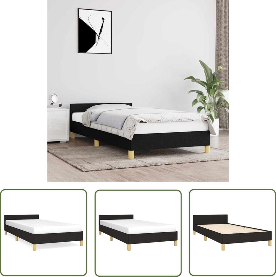 The Living Store Bedframe met hoofdeinde stof zwart 90x190 cm Bedframe Met Hoofdeinde Bedframes Met Hoofdeindes Bed Slaapmeubel Ledikant Bedbodem Tweepersoonsbed Bedden Slaapmeubels Slaapmeubelen Slaapmeubilair - Foto 2