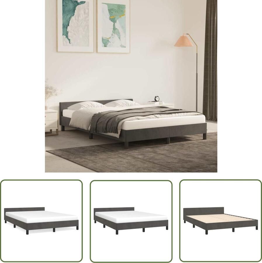 The Living Store Bedframe Donkergrijs Stof 203x143x50cm Multiplex lattenbodem Geschikt voor matras 140x200cm Bed Frame Tweepersoons Bed Donkere Kleuren Velvet Bed Luxe Bed