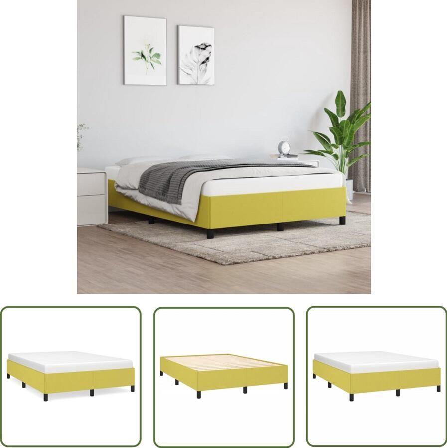 The Living Store Bedframe zonder matras 140x200 cm stof groen Bed Frame Tweepersoons Bed Houten Bedframe Groene Bedbank Multiplex Lattenbodem